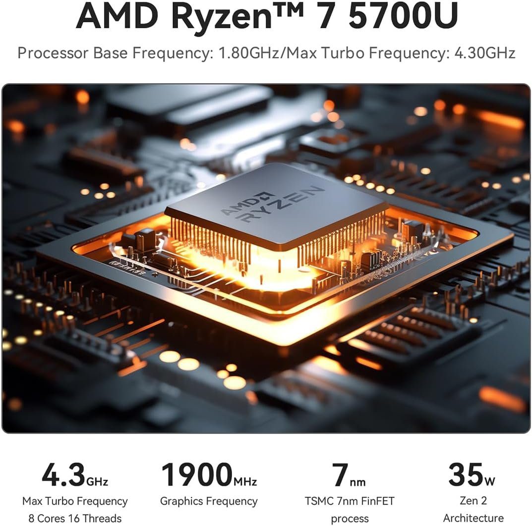 Beelink Ryzen 7 Business mit Windows 11 Computer Mini Pc Office HomeOffice Pc Mini-PC (AMD Ryzen 7 5700U, Radeon Graphics, 32 GB RAM, 1000 GB SSD, Luftkühlung, 2 Monitor Anschlüsse,Multimedia Workstation,AMD,Business,Angebot)