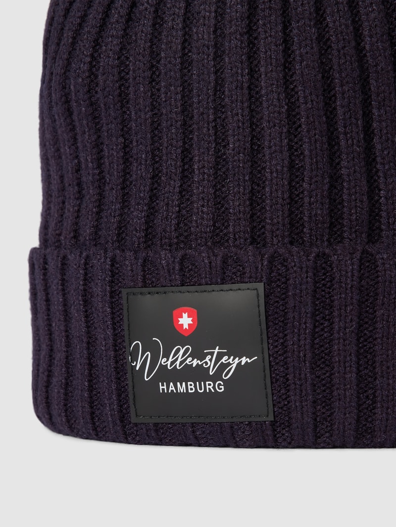 Strickmütze mit Label-Patch Modell 'Seemansgarn' in marineblau
