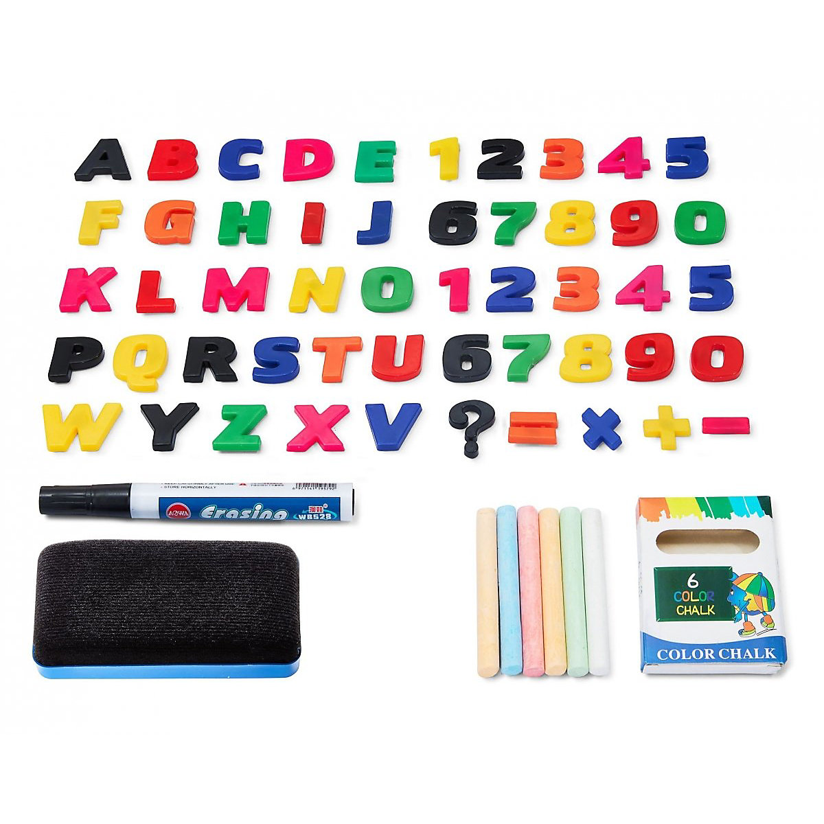 Whiteboard und Kreidetafel mit Buchstaben, Kreide abwischbar