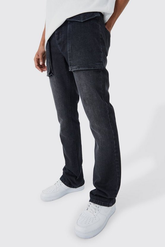 Slim-Fit Schlagjeans mit 3D-Tasche