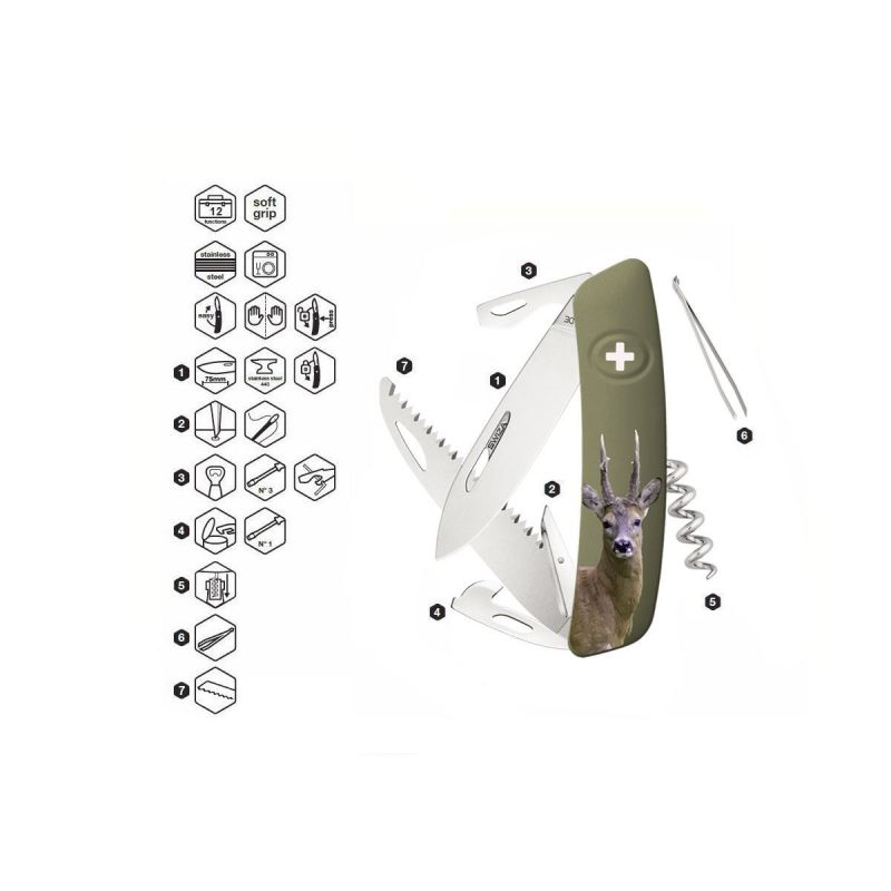 Swiza D05 Hunting Roe Olive, Schweizer Taschenmesser made in Swiss