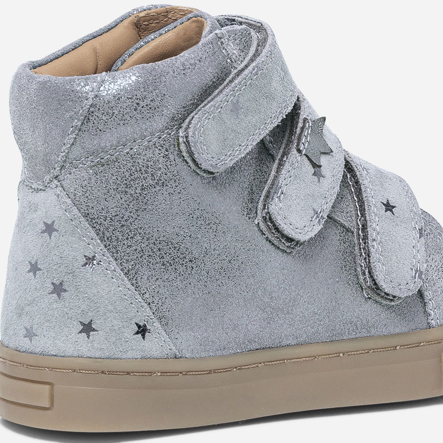 Boots grise en cuir velours irisé à scratchs étoilés