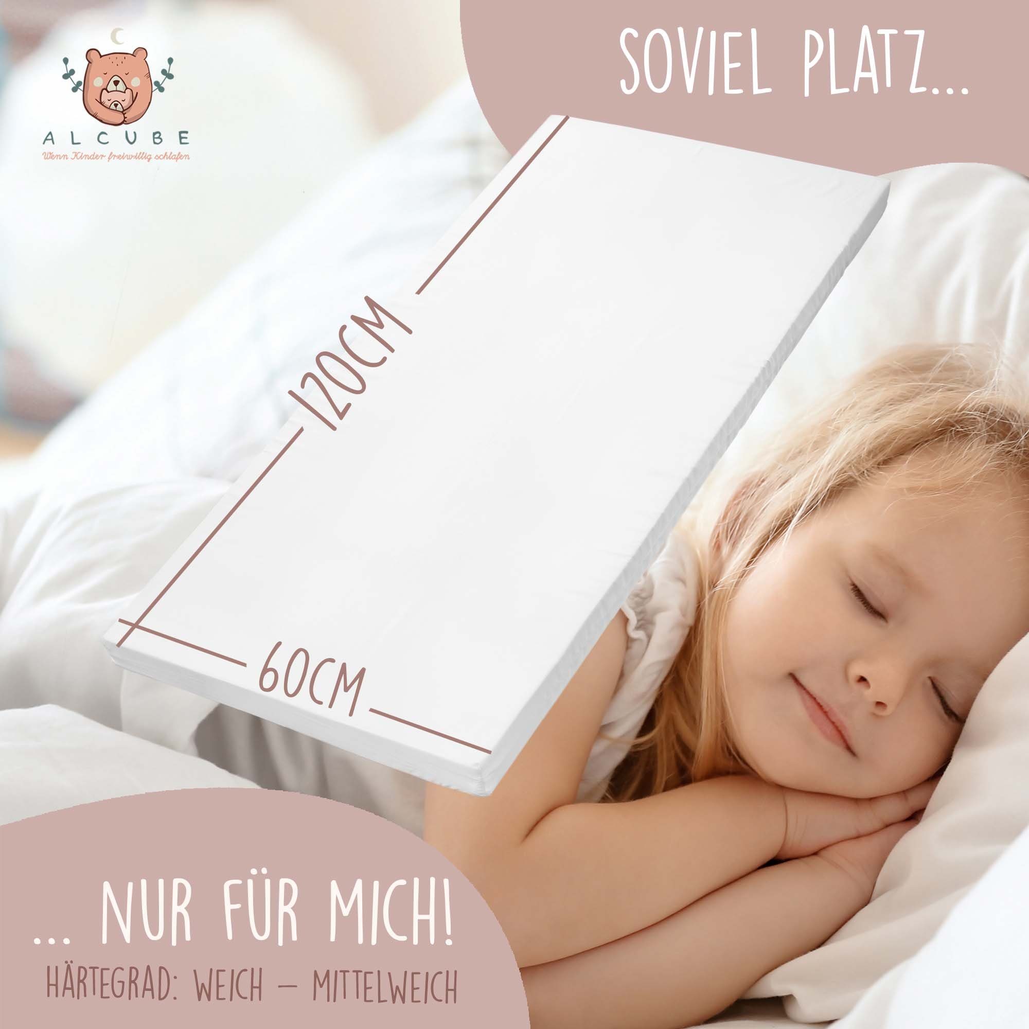Kindermatratze EASY, Alcube, 6 cm hoch, Babymatratze 60x120 aus Schaumstoff mit waschbarem Bezug, bei 60°C für Babybett oder Gitterbett, kombinierbar mit Spannbettlaken, oder Matratzenschoner 120x60