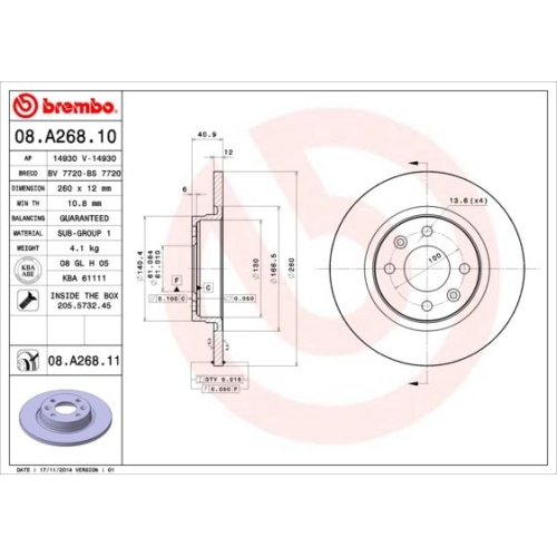 Bremsscheibe Brembo Vorderachse  2 Stück 08.A268.11 - ATU