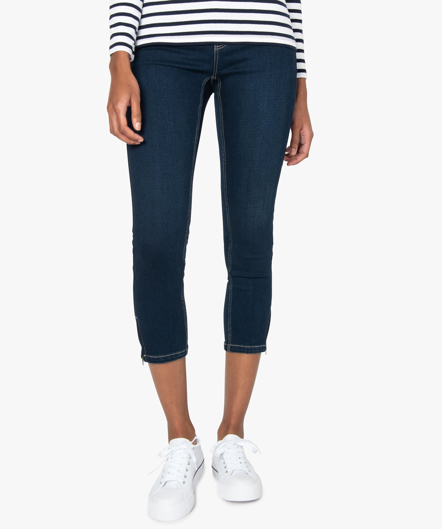 Jean femme coupe skinny longueur 7/8ème avec bas zippés brut | GEMO