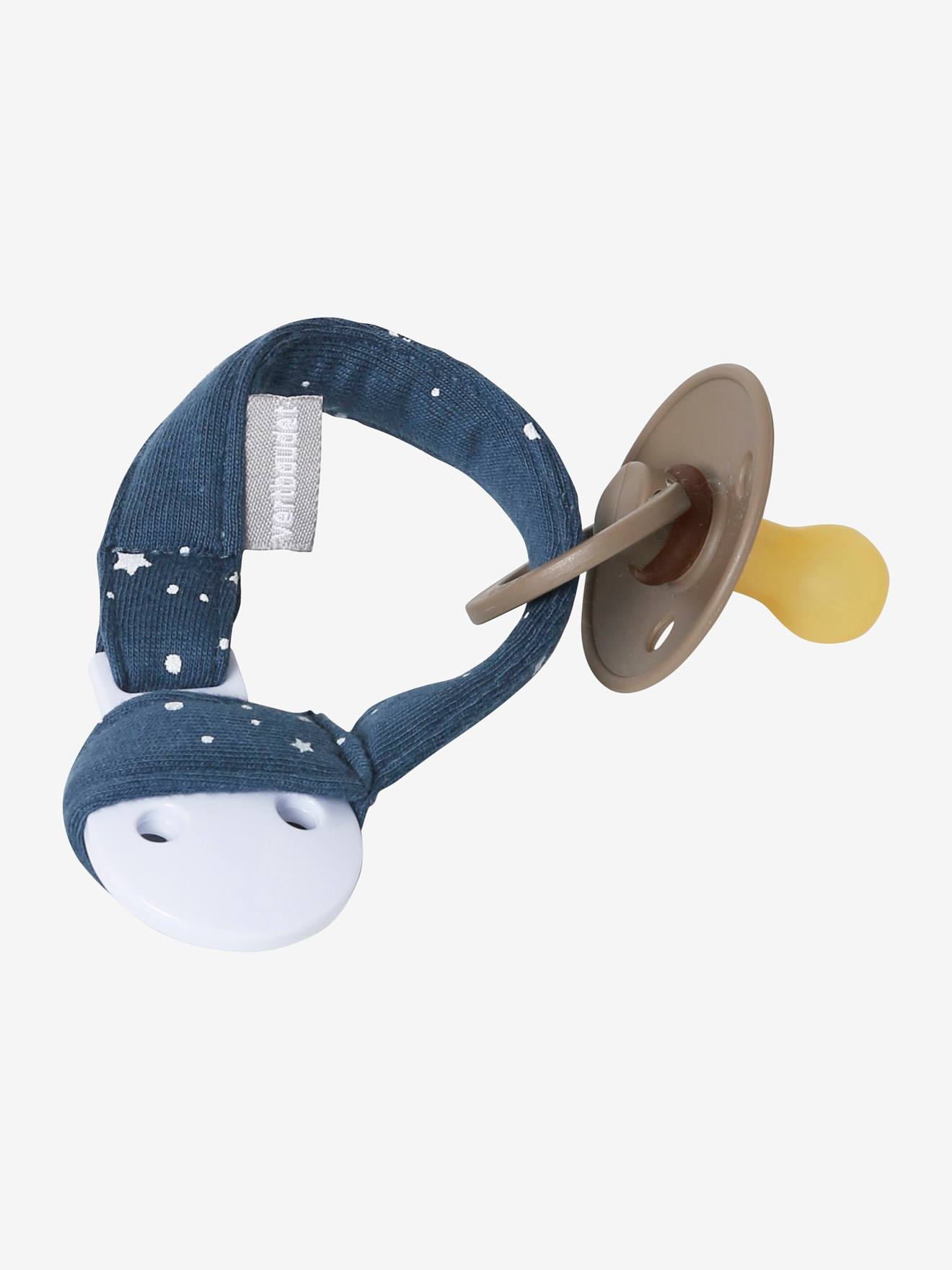 Attache tétine tissu imprimé ivoire fleuri