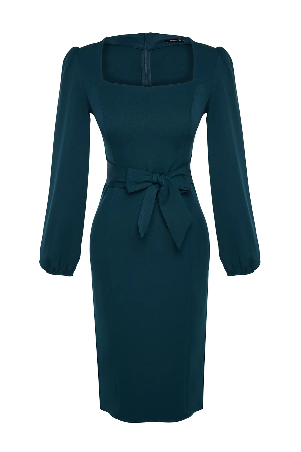 Trendyol Collection  Petrolfarbenes Body-Wickel-Midikleid aus Webstoff mit Gürtel TWOAW23EL00895
