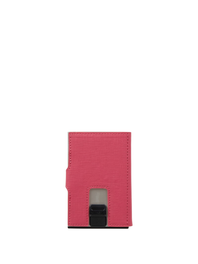 Kartenetui aus Leder Modell 'Alu Fit' in pink