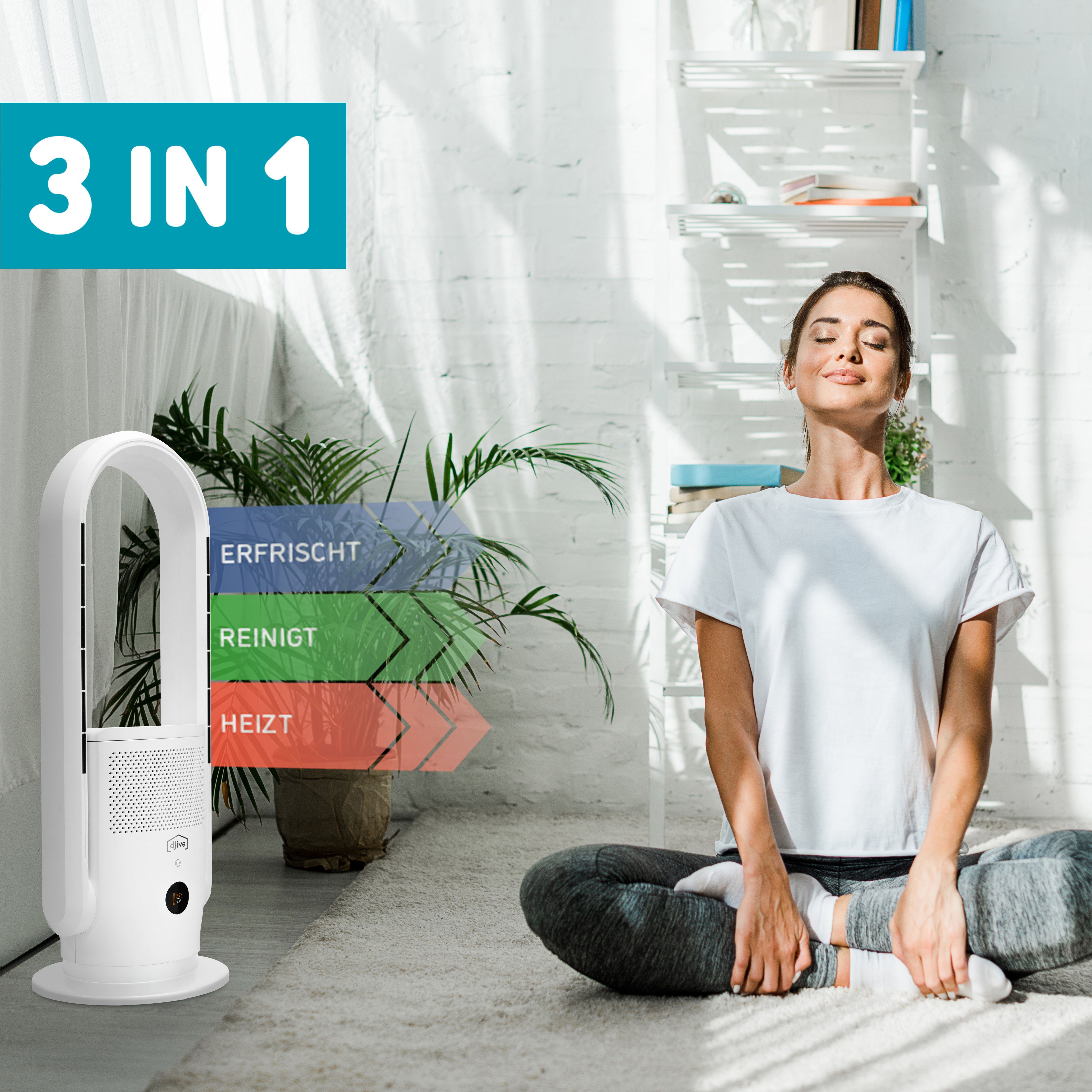 djive Ventilatorkombigerät ARC Heater, leise 9 Stufen, Schlafmodus, HEPA Luftreiniger, Heizlüfter, Allergiker