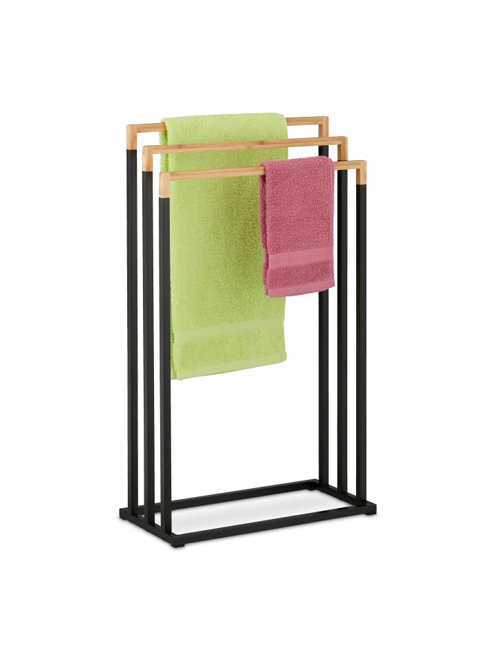 relaxdays Handtuchständer in Schwarz/ Natur - (B)45 x (H)76 x (T)21,5 cm günstig kaufen onesize