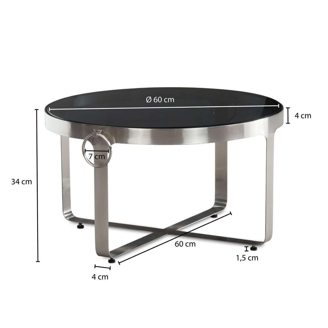 Wohnling Couchtisch Glas Ø 60 cm Rund Silber