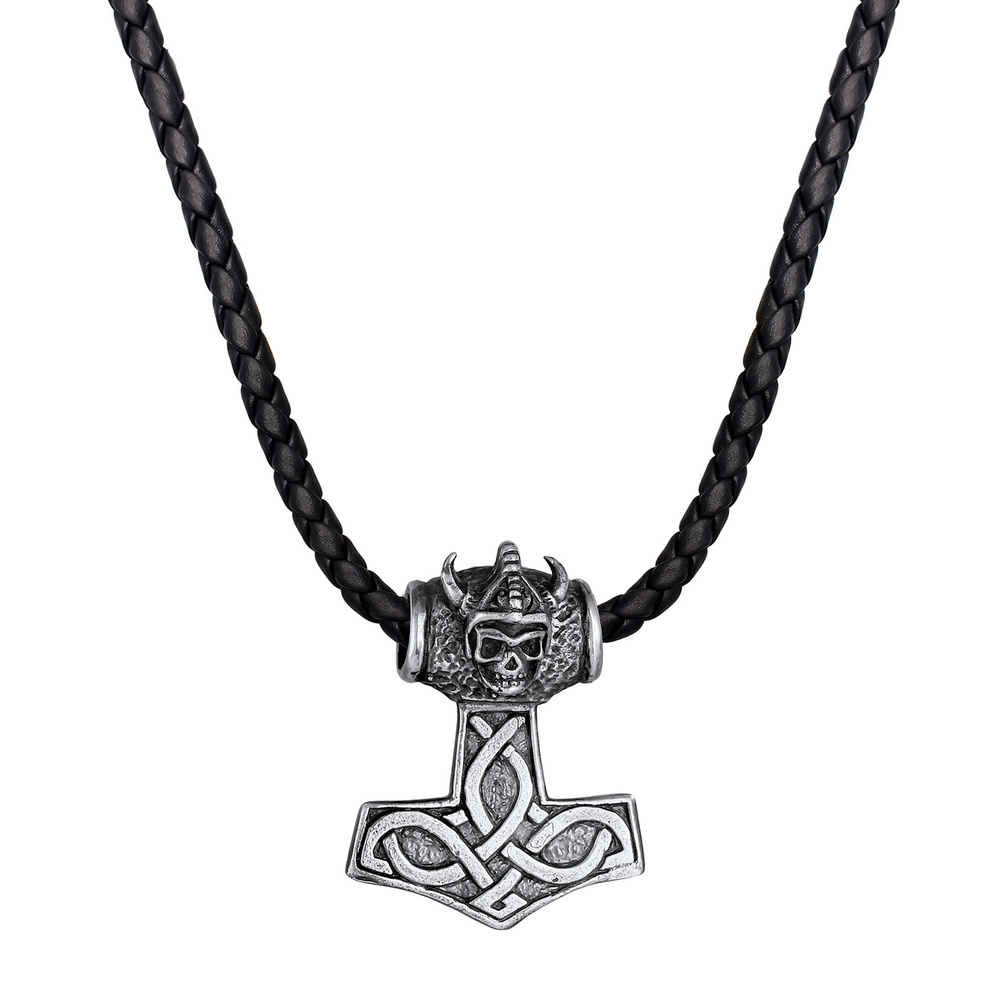 KUZZOI KUZZOI Collier Leder Keltischer Knoten Thor's Hammer 925 Silber collier