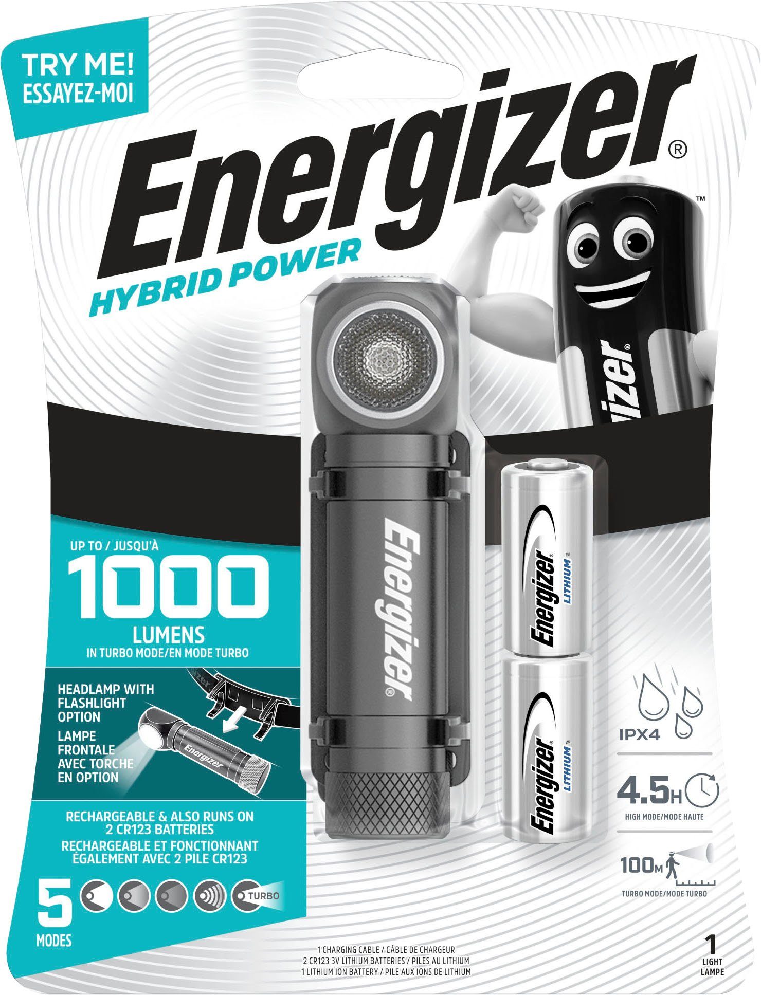 Energizer Stirnlampe High Lumen Hybrid Powered Kopflampe 1.000 Lumen