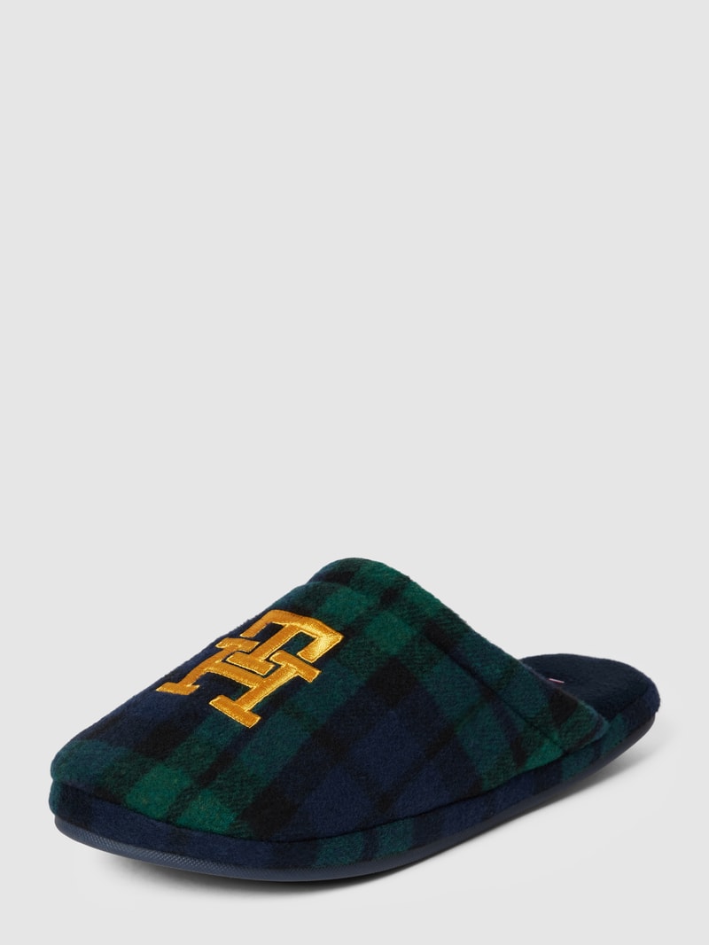 Hausschuhe mit Tartan-Karo in bottle