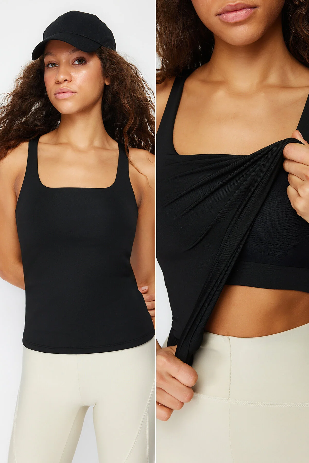 Trendyol Collection  Schwarzer Recovery 2-lagiger Sport-BH mit gepolsterter Innenseite, gestricktes Sport-Top/Bluse mit quadratischem Kragen THMSS24BZ00002