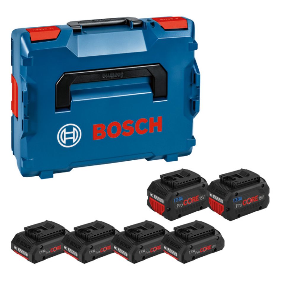 Conjunto de baterias Bosch Blue Accessories 1600A02A2T em caixa L-Boxx - 4 baterias ProCore 18V 4,0 Ah + 2 baterias ProCore 8,0 Ah