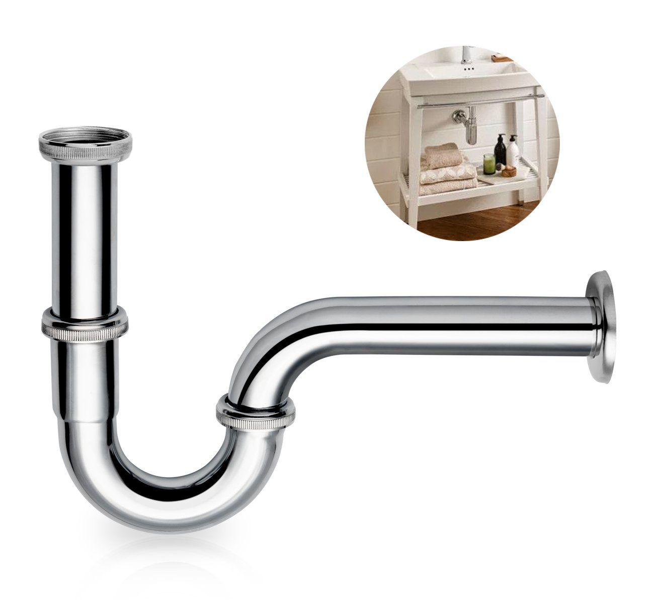 Homewit Siphon Universal Siphon für Waschbecken & Waschtisch, (Set, 1-tlg., Edelstahl Röhrensiphon), Verchromt, 1/4