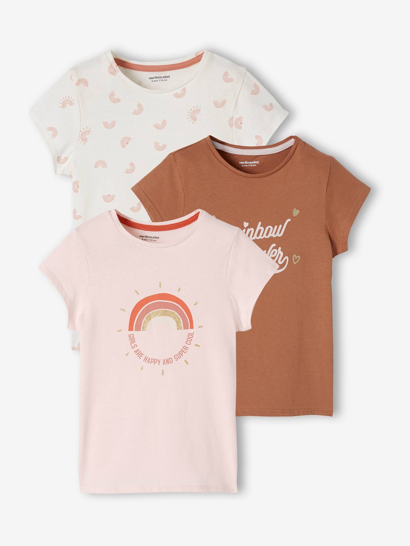 Lot de 3 t-shirts Basics détails irisés fille framboise