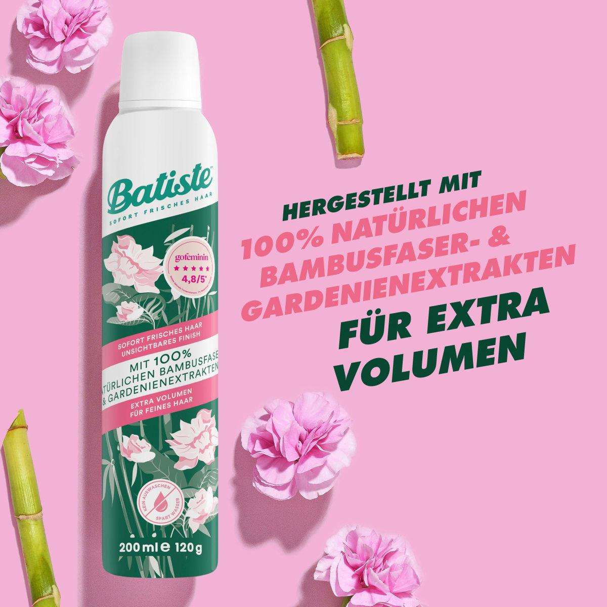 Trockenshampoo Naturally Bambusfaser & Gardenie, 200 ml