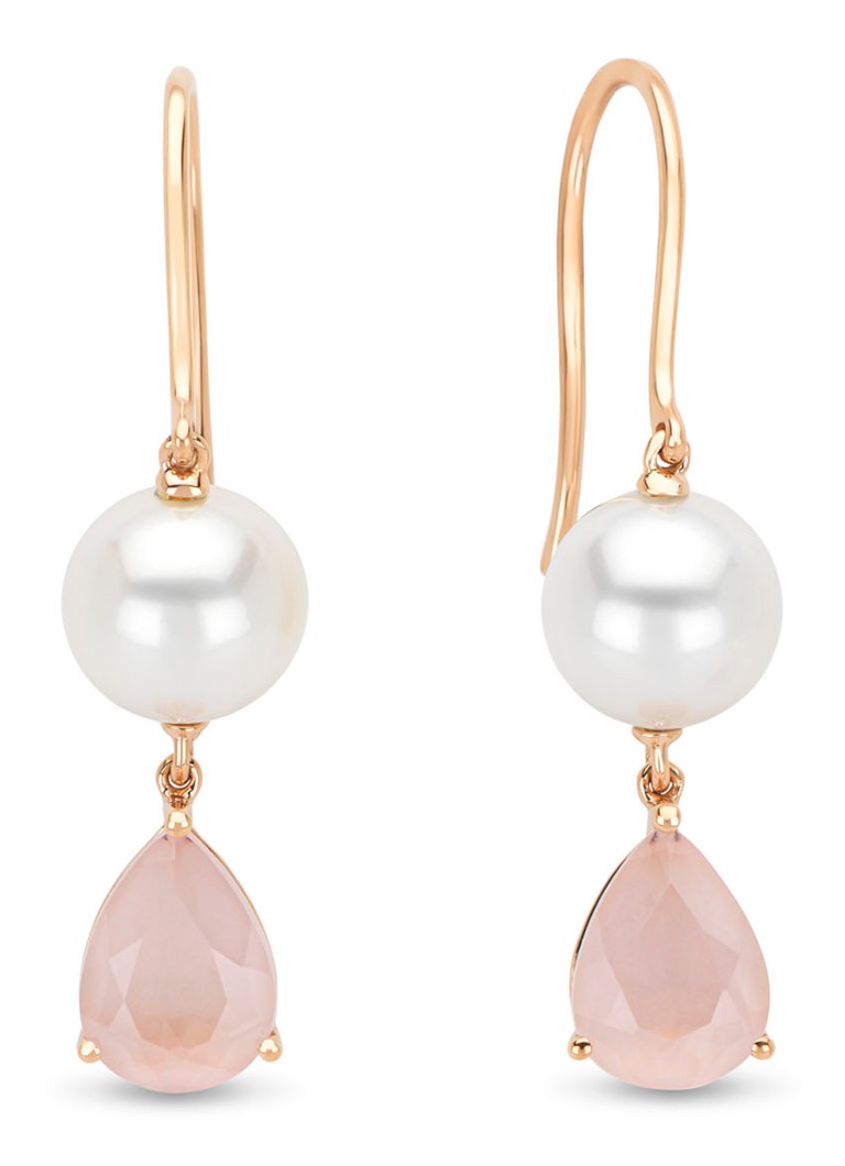 Diamond Point Rose Gold Earrings, 2.20 ct Pink Quartz, Riviera
