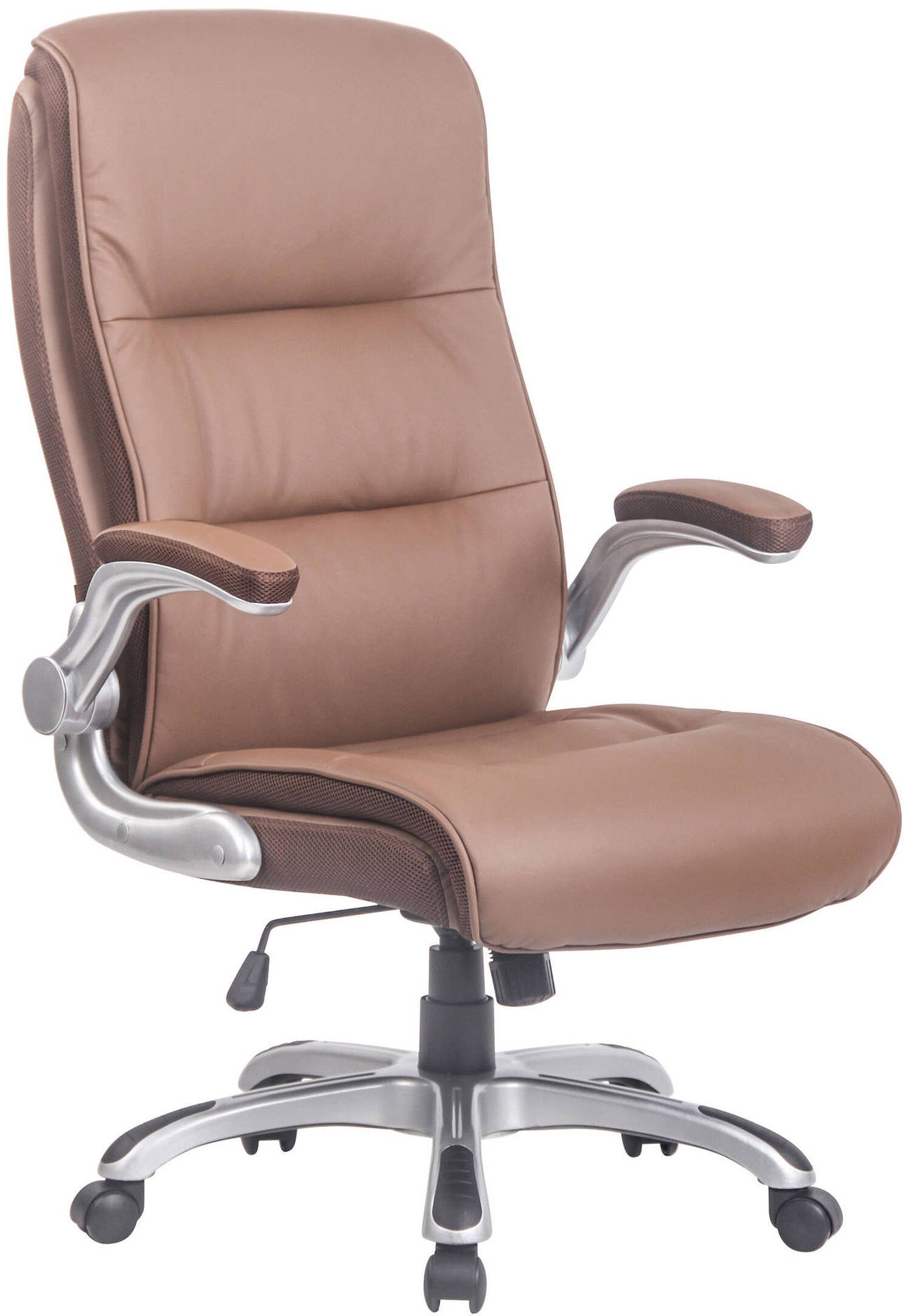 TPFLiving Bürostuhl Vila mit bequemer ergonomisch geformter Rückenlehne (Schreibtischstuhl, Drehstuhl, Chefsessel, Bürostuhl XXL), Gestell: Kunststoff silber - Sitzfläche: Kunstleder hellbraun