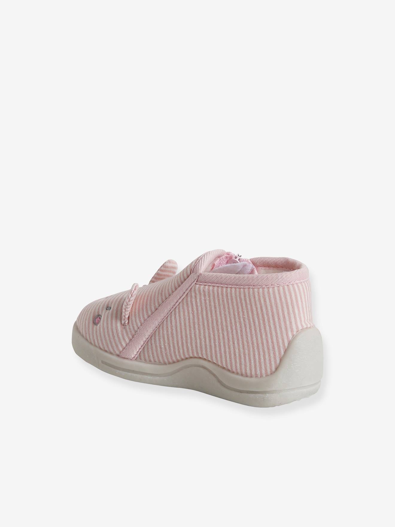 Vertbaudet Baby Stoff-Hausschuhe - rosa gestreift