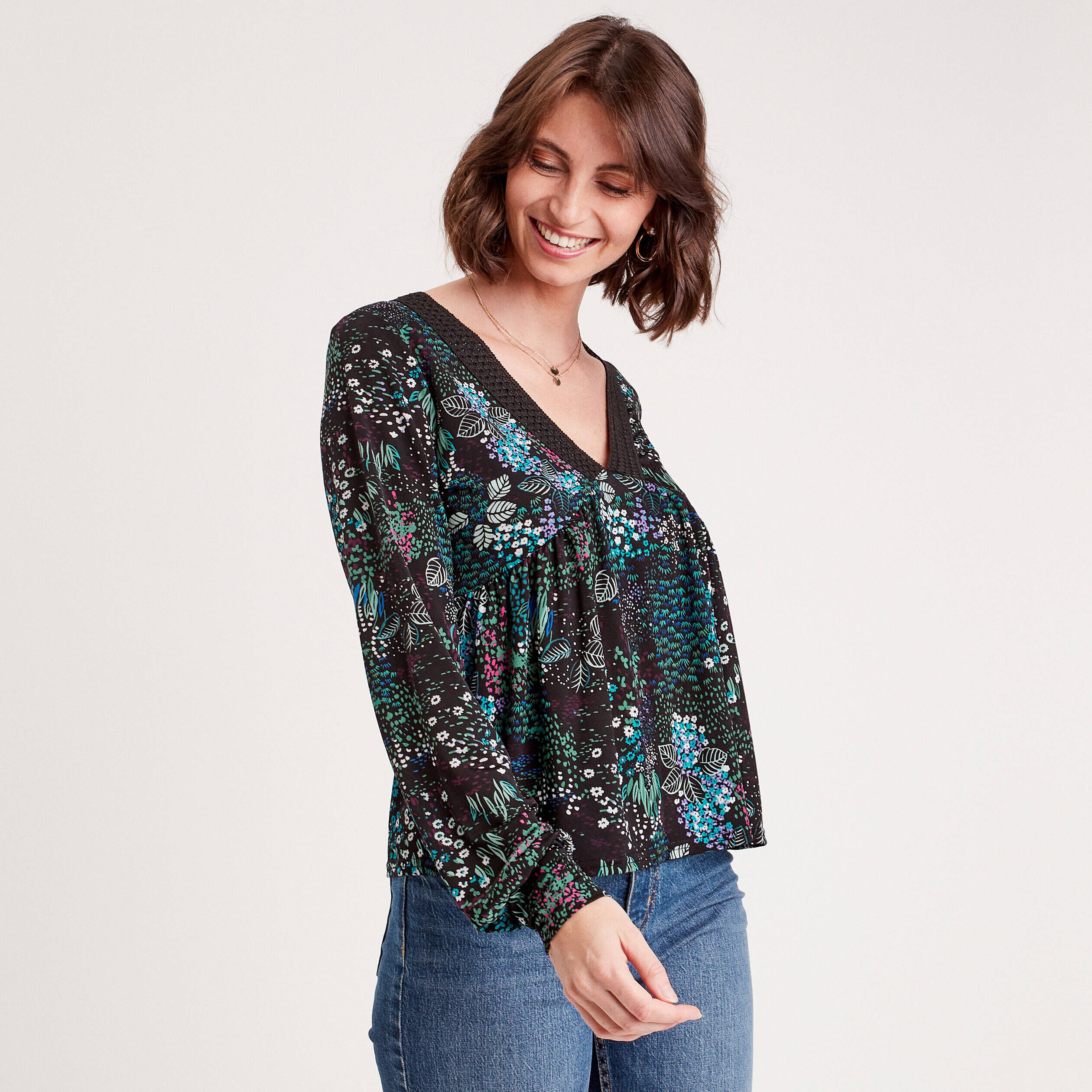 T-shirt manches longues noir femme | Cache Cache
