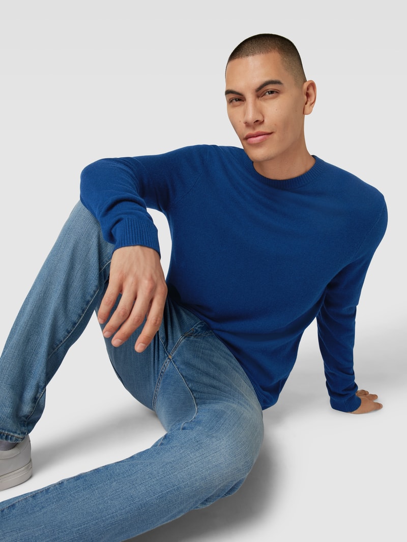 Strickpullover aus Kaschmir mit Rundhalsausschnitt in marineblau meliert