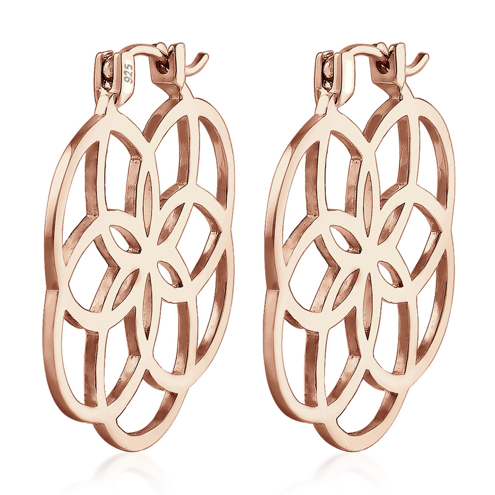 Elli Elli Boucles d'Oreilles Femmes Créoles Fleur de Vie Ornement en Argent Sterling 9 Boucles d'oreilles