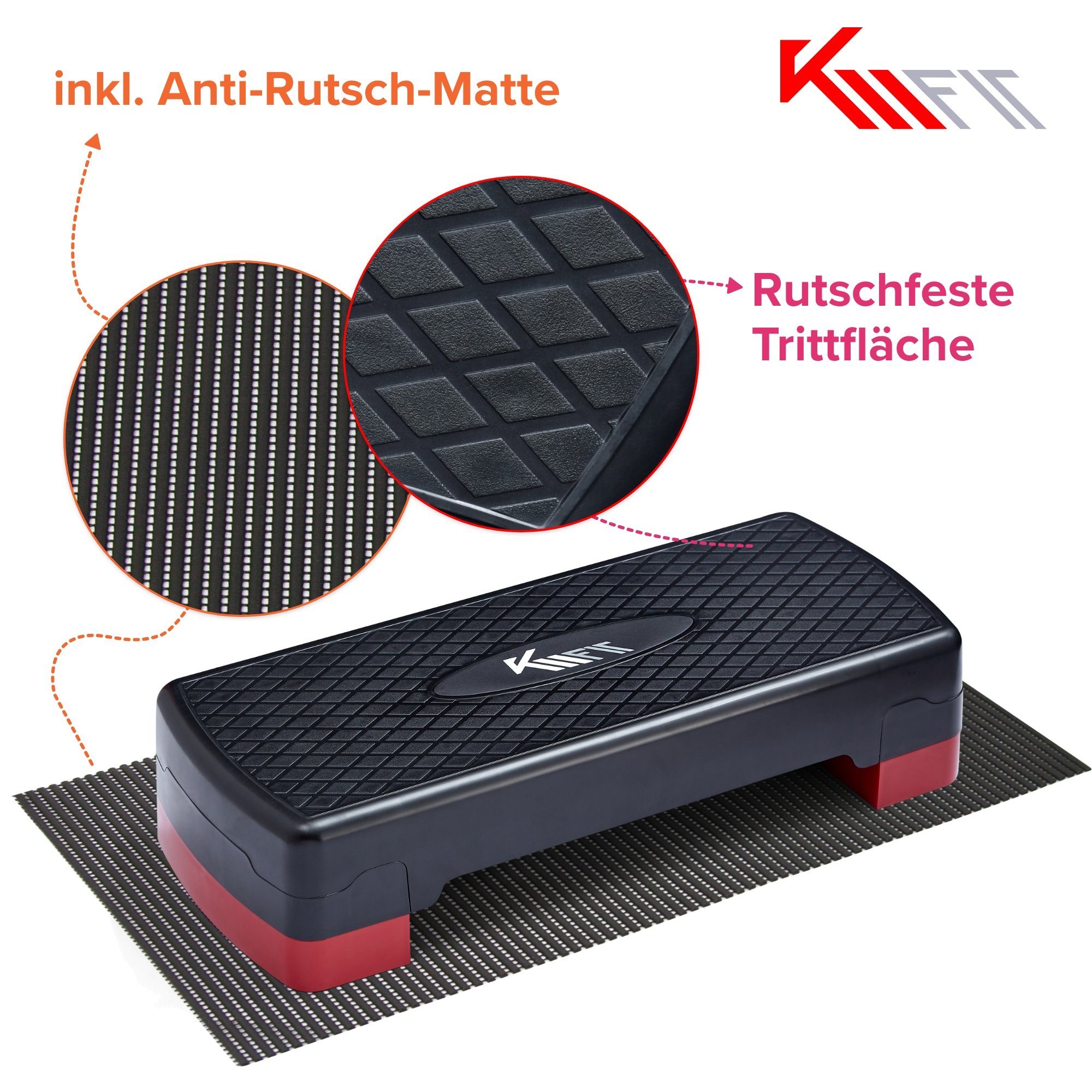 KM - Fit Stepper Fitness Stepper Steppbrett Aerobic Stepper Step-Bench Home-Stepper (mit Anti-Rutsch-Matte), 2-Höhen