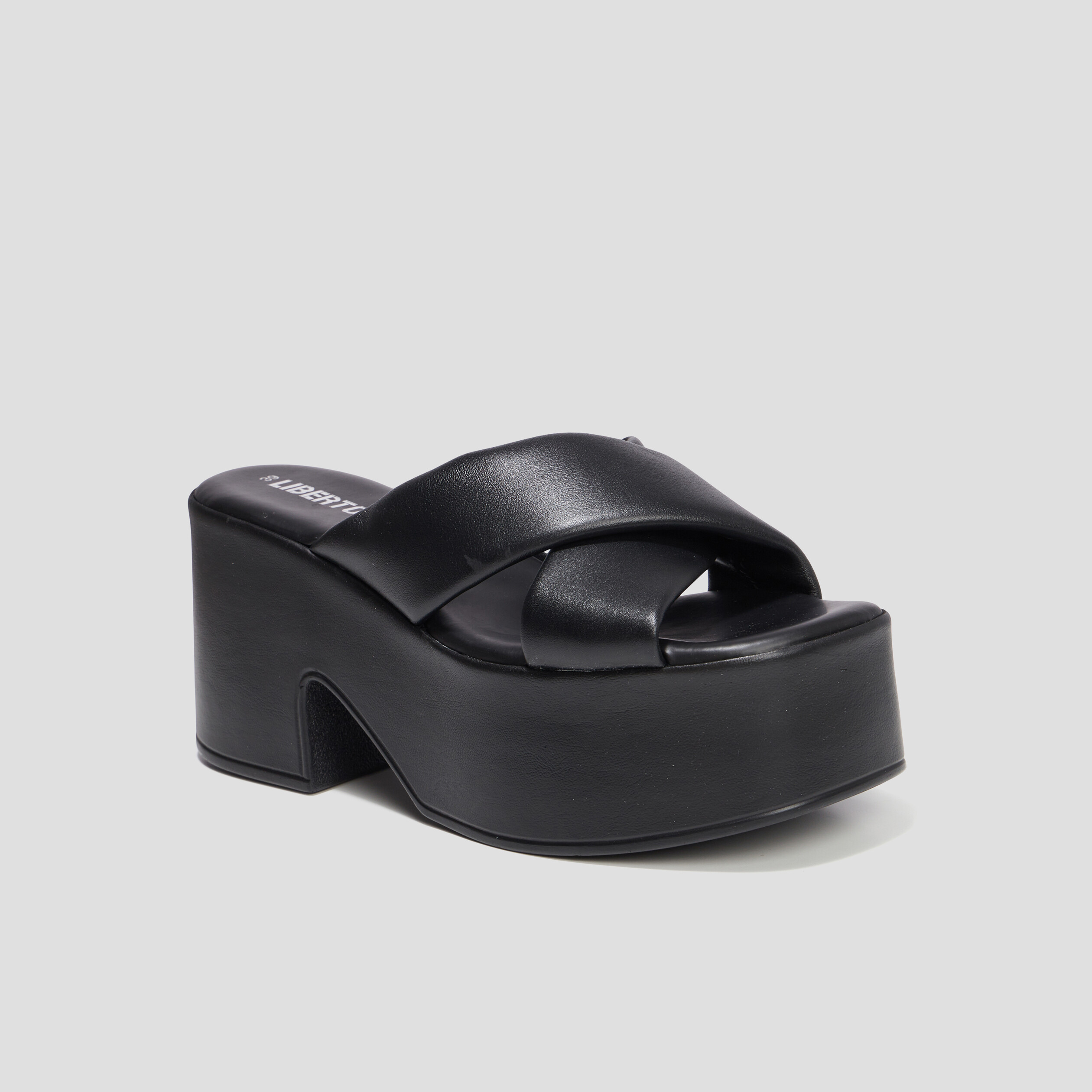 Mules compensées en cuir Liberto noir femme | La Halle