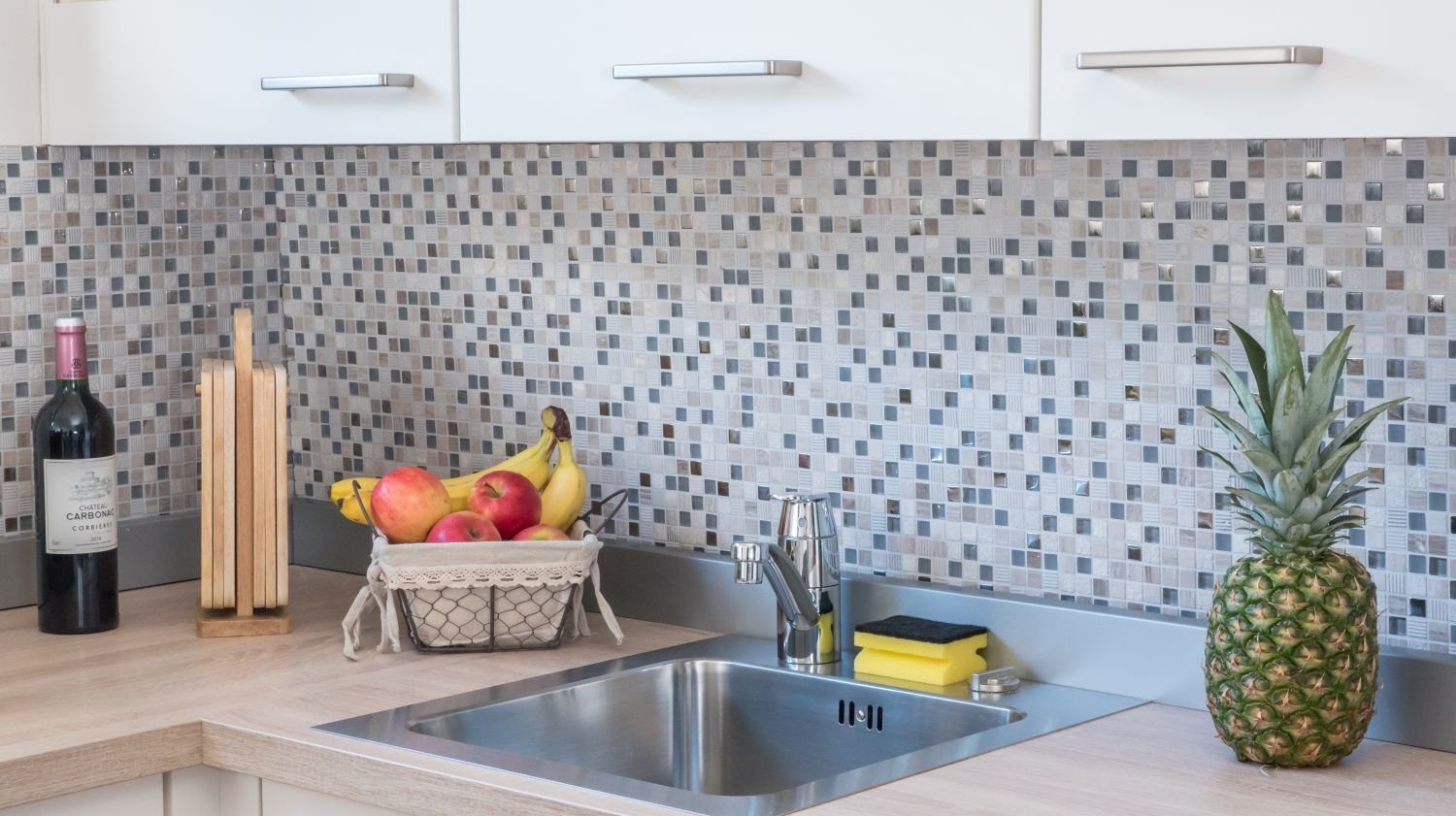 Mosani Mosaikfliesen Glasmosaik Naturstein Mosai hellgrau silber matt / 10 Matten