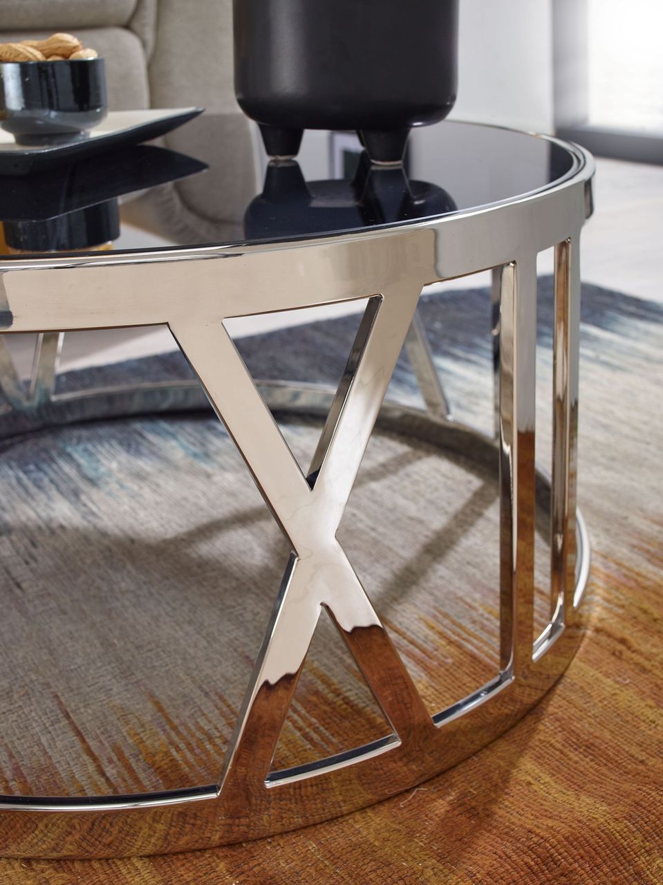 Skyport WOHNLING Couchtisch Glas Sofatisch Ø 60 cm Tisch Wohnzimmertisch Rund Silber