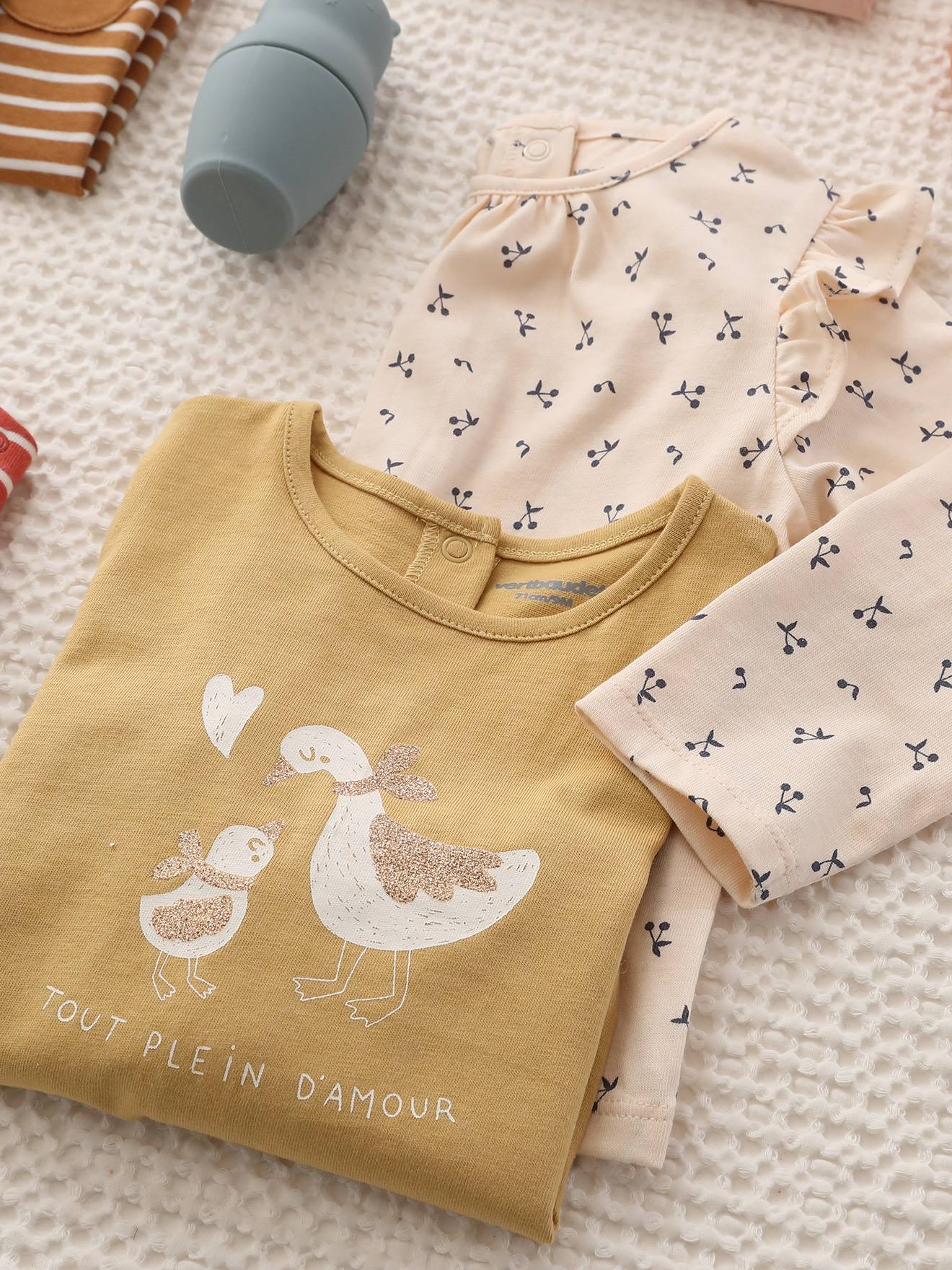 Lot de 2 T-shirts basics bébé manches longues jaune pâle