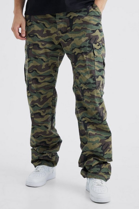 Tall lockere Ripstop Camouflage Cargo-Hose mit Schnür-Detail