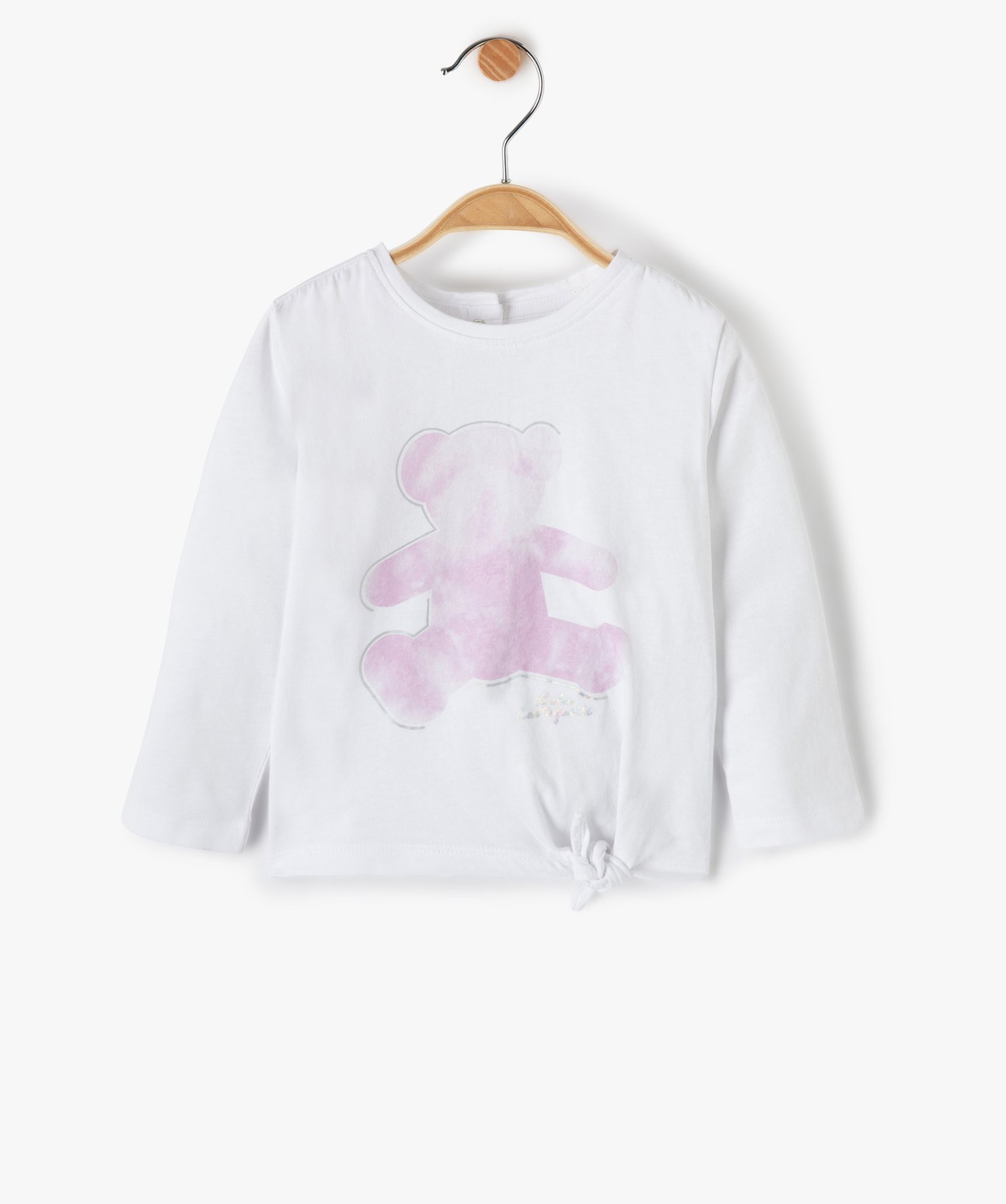 Tee-shirt bébé fille à manches longues et pattes à nouer... blanc | GEMO