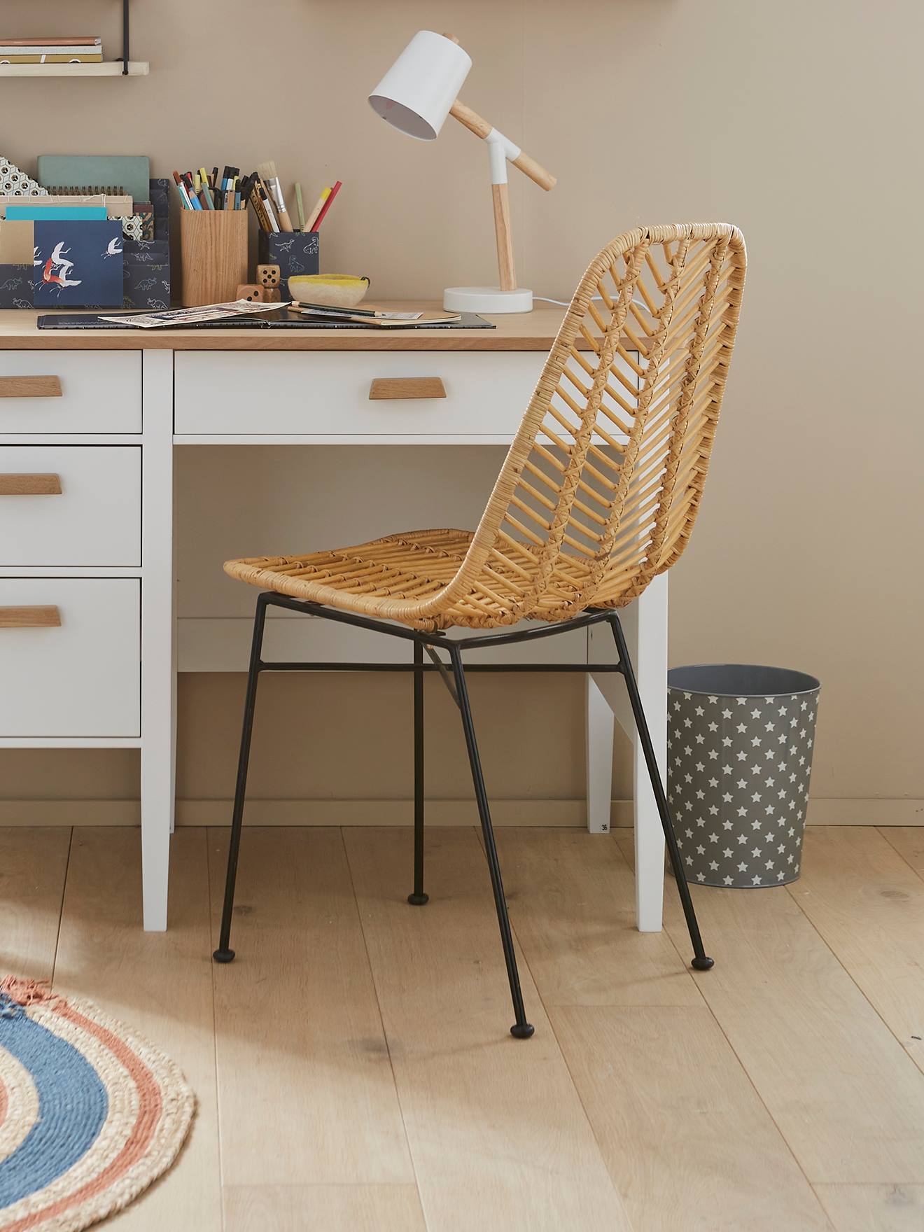 Vertbaudet Kinder Stuhl aus Rattan BOHO - natur/schwarz