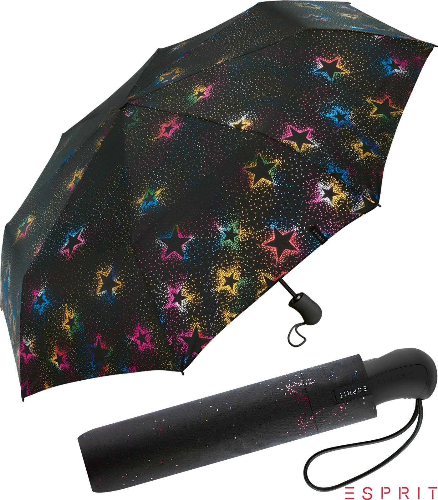 Esprit Taschenregenschirm Damen Easymatic Light Auf-Zu Automatik Starburst - multimetallic, stabil, praktisch, mit verspieltem Sternenmuster