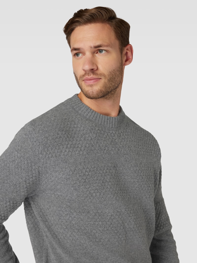 Strickpullover mit Rundhalsausschnitt Modell 'SKIPPER' in mittelgrau