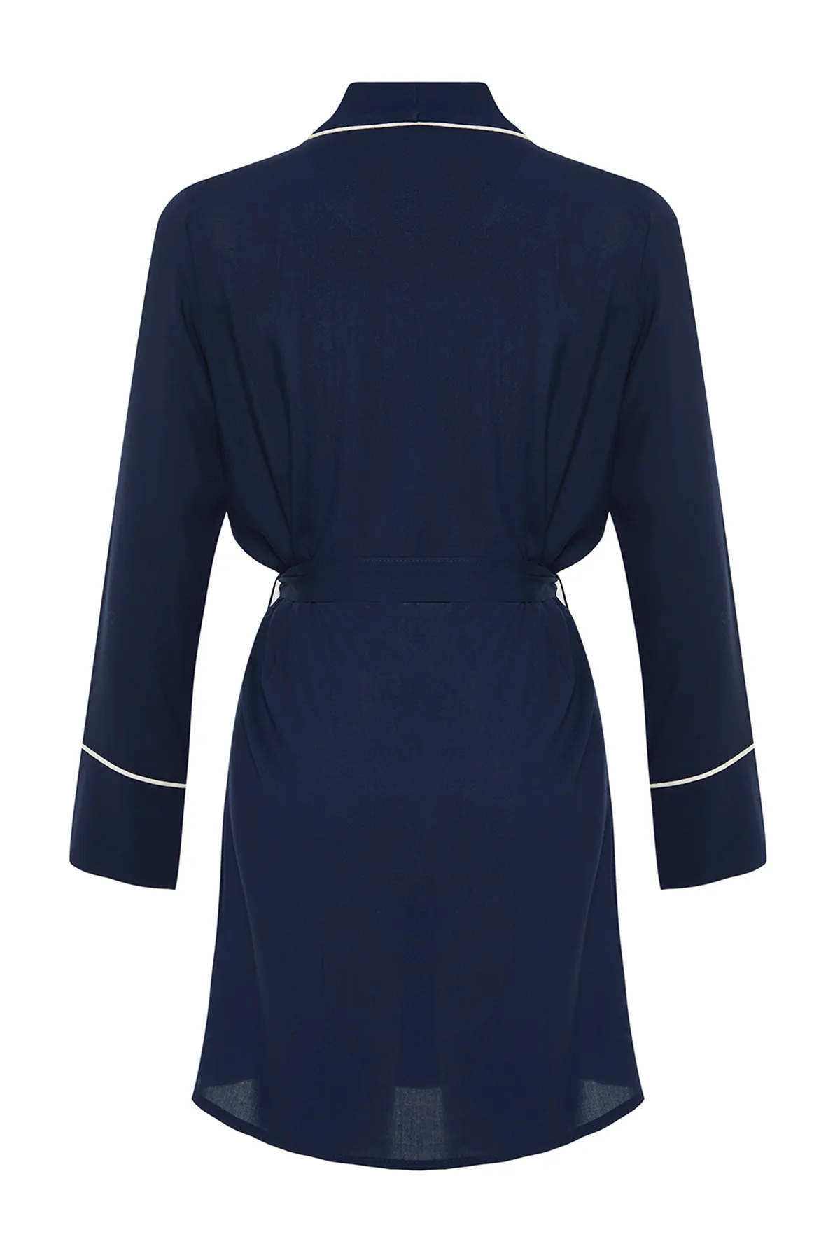 Trendyol Collection  Marineblauer Morgenmantel aus Viskosegewebe mit Gürtel und Paspelierung THMSS24SB00005