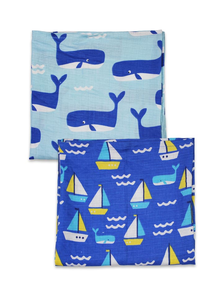 Toby Tiger Musselintücher im Doppelpack mit St Ives Boote Print in blau günstig kaufen 0