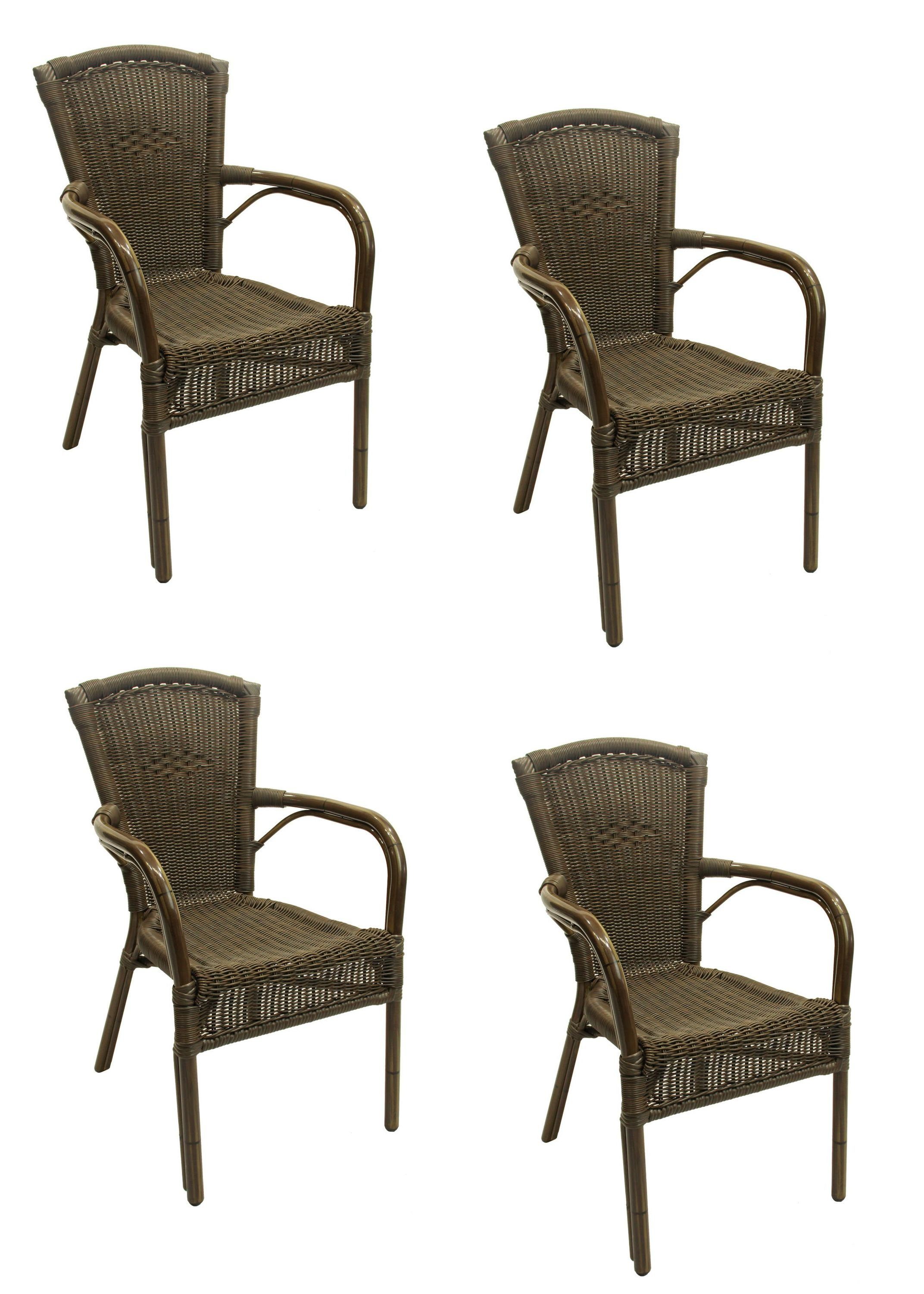 Konway Stapelstuhl COLOMBO (4 St), 4x KONWAY® COLOMBO Stapelsessel Braun Premium Polyrattan Sessel