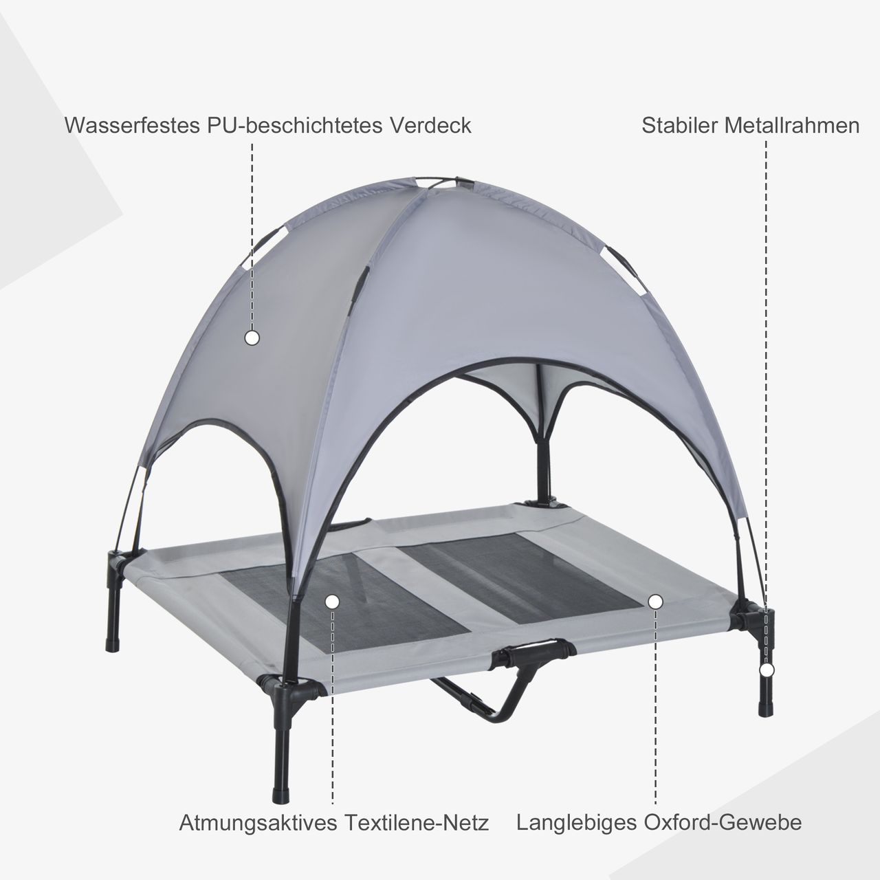 PawHut Haustierbett mit Baldachin Erhöhtes Hundebett Hundeliege outdoor Grau