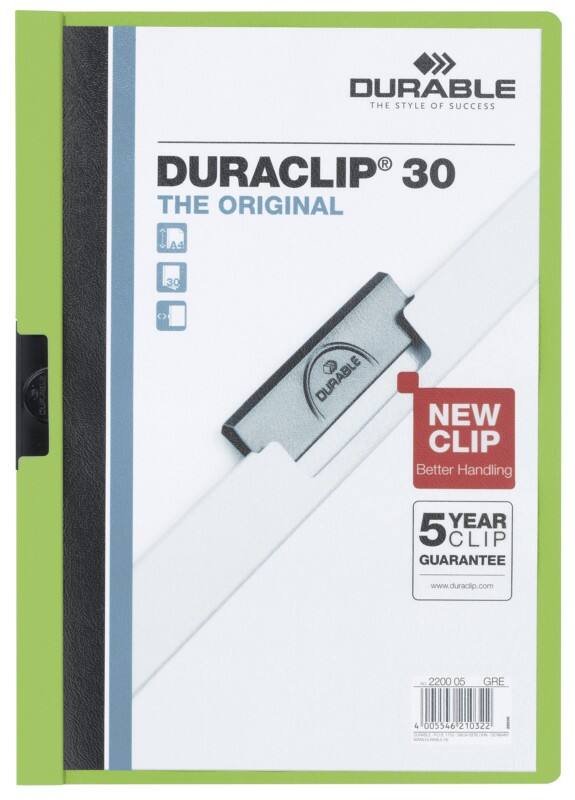 DURABLE Duraclip Klemmmappe 30 Blatt DIN A4 Grün