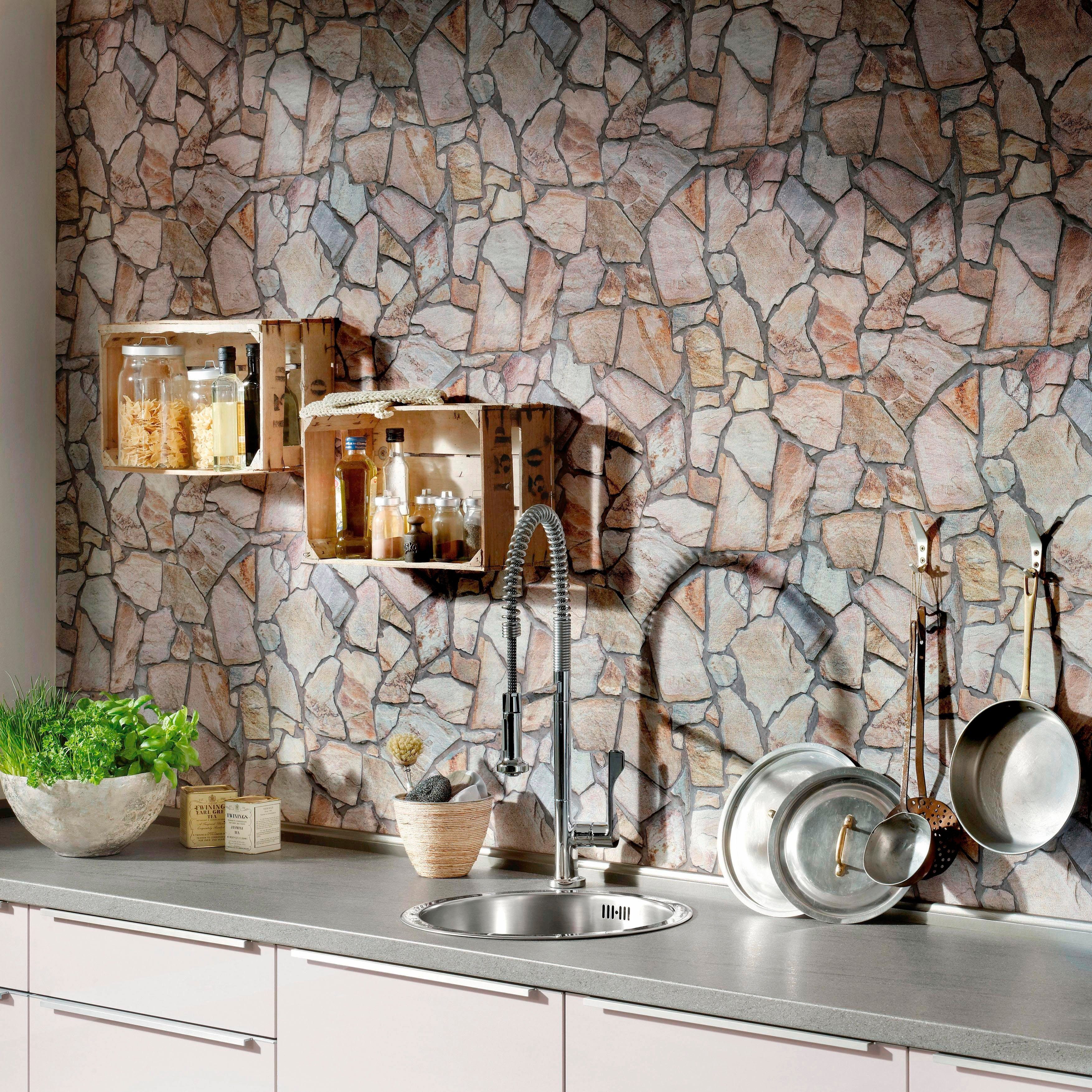 living walls Vliestapete Best of Wood`n Stone 2nd Edition, Steinoptik, Steintapete leicht strukturiert matt Backstein