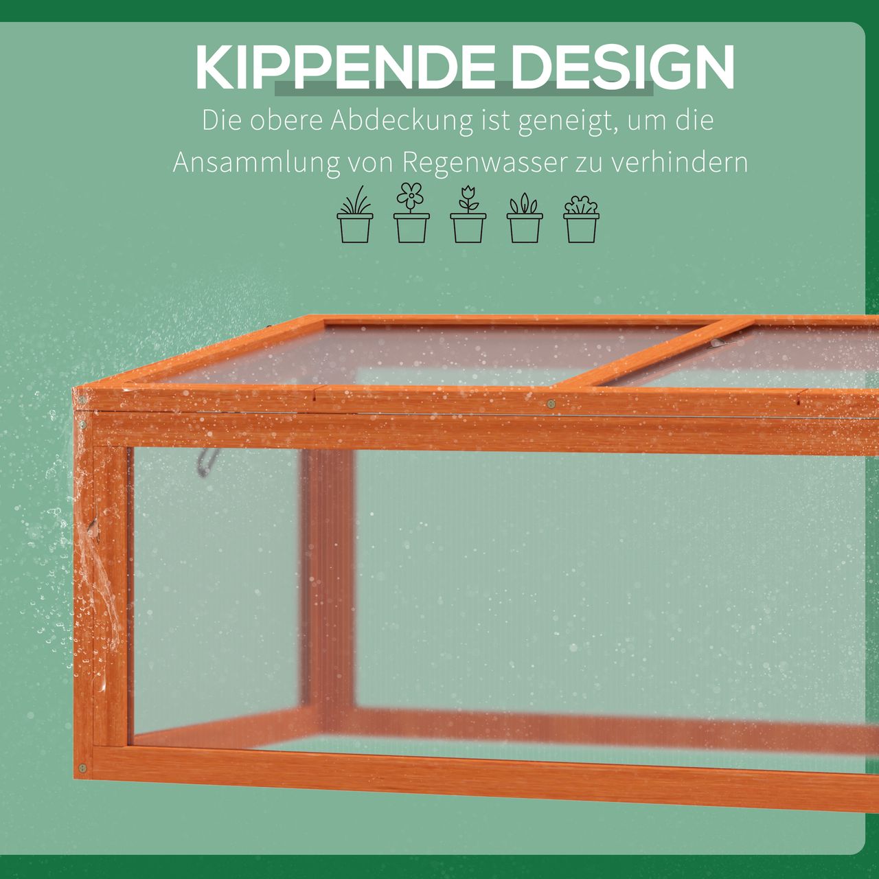 Outsunny Frühbeet Treibhaus Gewächshaus Frühbeetkasten Pflanzenbeet mit Abdeckung aus Holz und Polycarbonat wetterfest Orange 90 x 46 x 40 cm