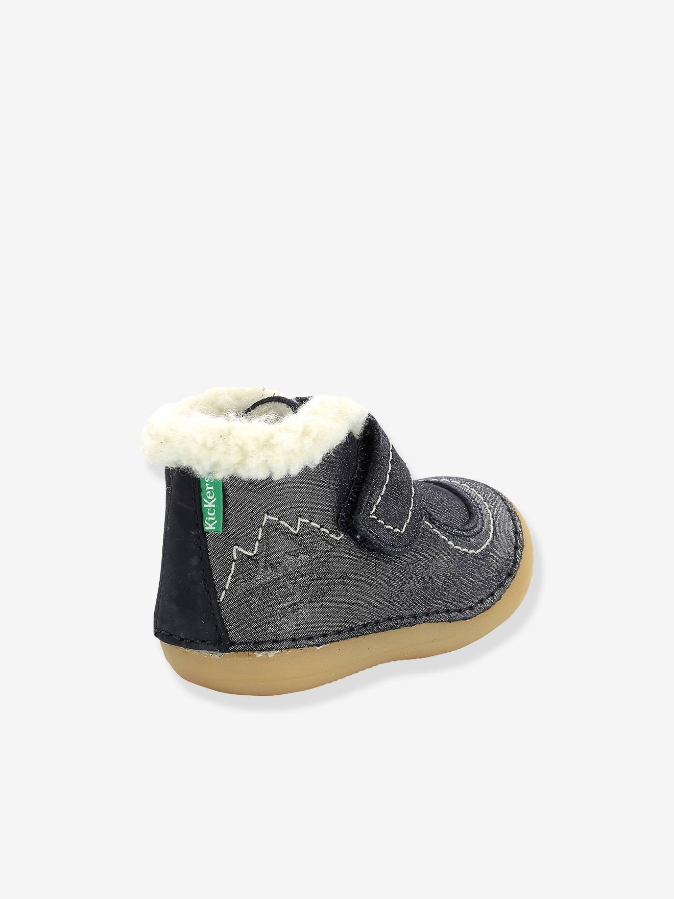 Bottillons fourrés cuir bébé Somoons KICKERS® 1ers pas marine glitter