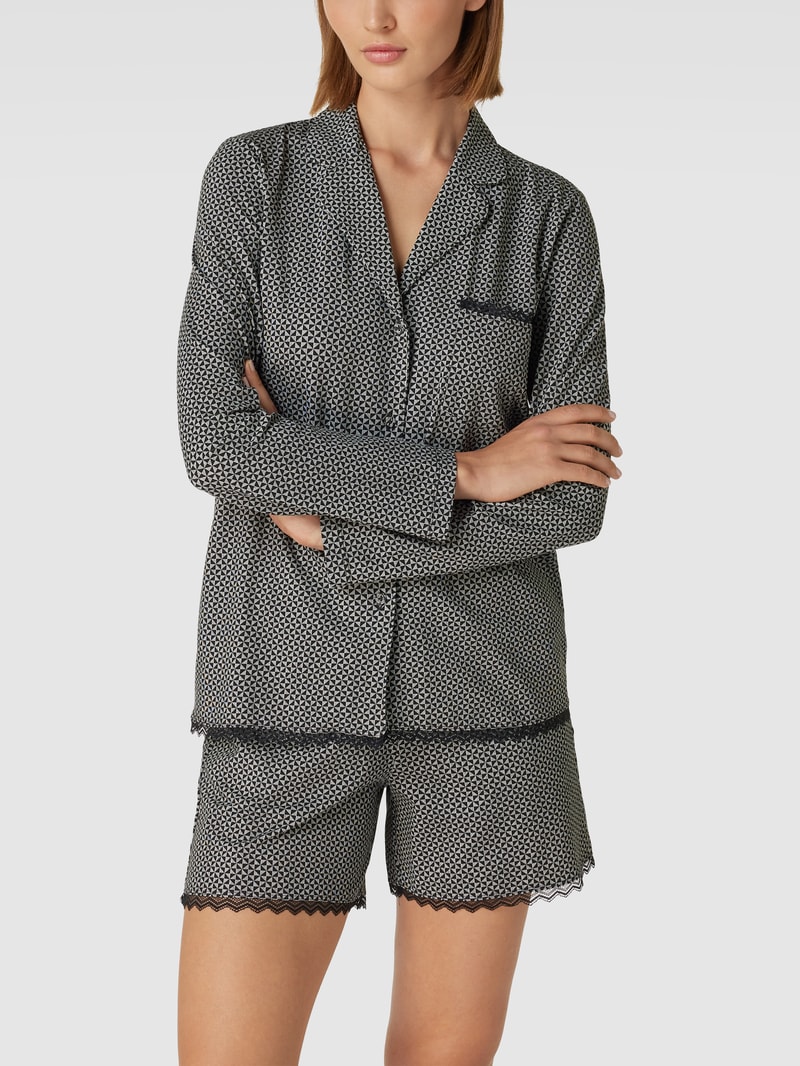 Pyjama-Oberteil mit Allover-Muster in schwarz