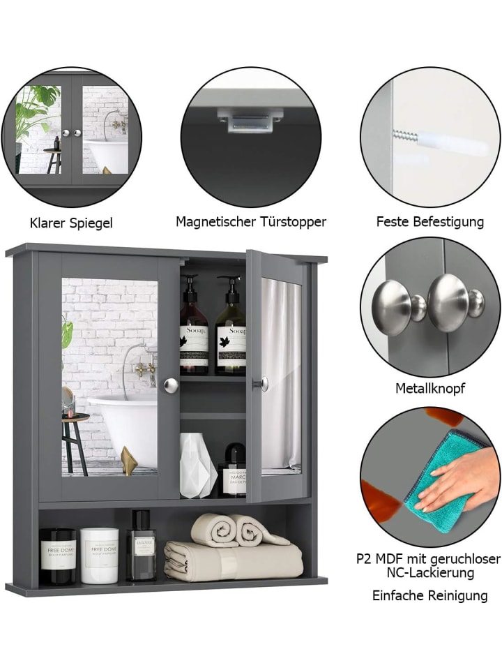 COSTWAY Spiegelschrank Badezimmer in Grau günstig kaufen onesize