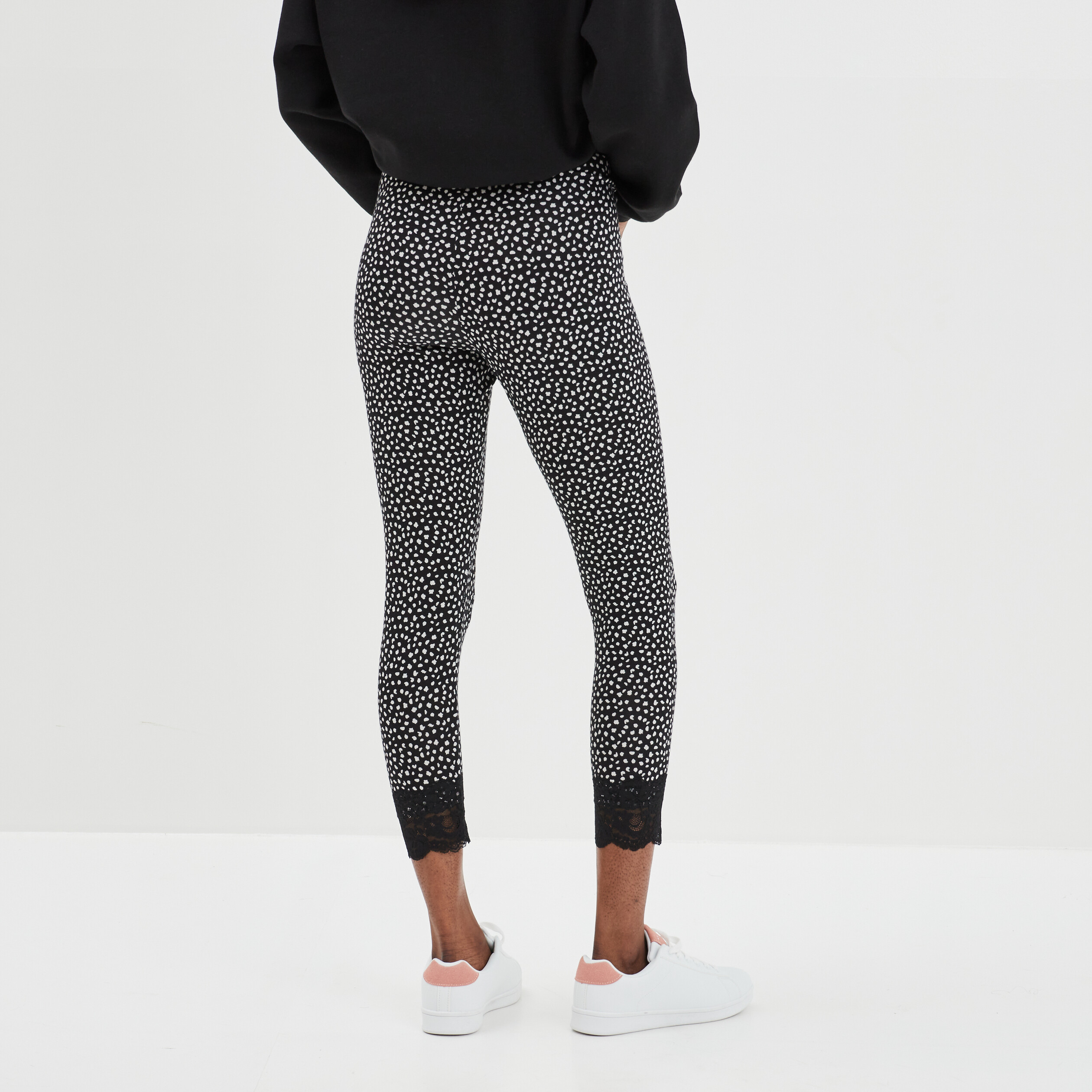 Legging 7 8ème avec dentelle noir femme | La Halle